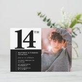 Schwarze Einladungen zum 14. Geburtstag Eleganter (Stehend Vorderseite)