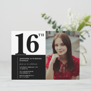 Schwarze Einladungen zum 16. Geburtstag Elegant Ch