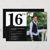 Schwarze Einladungen zum 16. Geburtstag Eleganter (Vorne/Hinten)