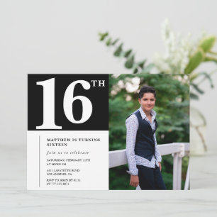 Schwarze Einladungen zum 16. Geburtstag Modern Chi