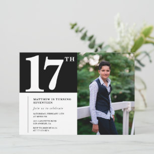 Schwarze Einladungen zum 17. Geburtstag Modern Chi