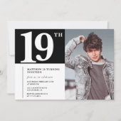 Schwarze Einladungen zum 19. Geburtstag Modernes C (Vorderseite)