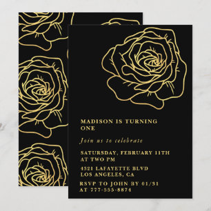 Schwarze Einladungen zum 1. Geburtstag Goldene Blu
