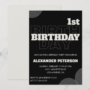 Schwarze Einladungen zum 1. Geburtstag Party Junge