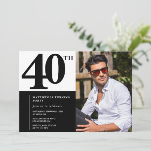 Schwarze Einladungen zum 40. Geburtstag Elegant Ch