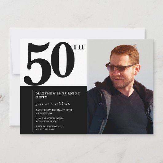 Schwarze Einladungen zum 50. Geburtstag Eleganter (Vorderseite)