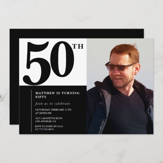 Schwarze Einladungen zum 50. Geburtstag Eleganter (Vorne/Hinten)