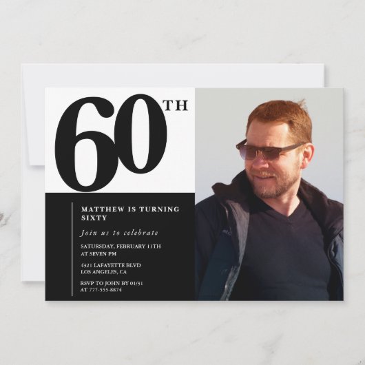 Schwarze Einladungen zum 60. Geburtstag Eleganter (Vorderseite)