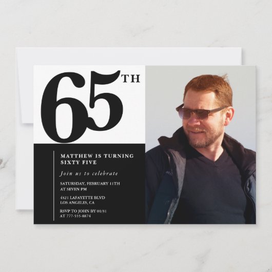 Schwarze Einladungen zum 65. Geburtstag Eleganter (Vorderseite)
