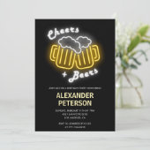 Schwarze Einladungen zum 70. Geburtstag Beer Neon (Stehend Vorderseite)