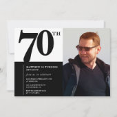 Schwarze Einladungen zum 70. Geburtstag Eleganter (Vorderseite)