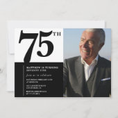 Schwarze Einladungen zum 75. Geburtstag Eleganter  (Vorderseite)