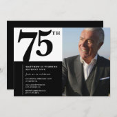 Schwarze Einladungen zum 75. Geburtstag Eleganter (Vorne/Hinten)