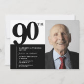 Schwarze Einladungen zum 90. Geburtstag Eleganter (Vorderseite)