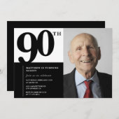 Schwarze Einladungen zum 90. Geburtstag Eleganter (Vorne/Hinten)