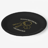 Schwarze Einweihungs-Papierplatten mit Gold Pappteller (Schrägansicht)
