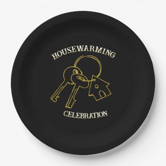 Schwarze Einweihungs-Papierplatten mit Gold Pappteller (Vorderseite)