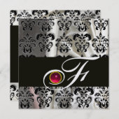 SCHWARZE EISSILK DAMASK KLOTH MONOGRAMM PINK RUBY EINLADUNG (Vorne/Hinten)