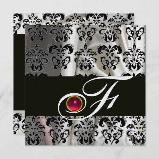 SCHWARZE EISSILK DAMASK KLOTH MONOGRAMM PINK RUBY EINLADUNG (Vorne/Hinten)