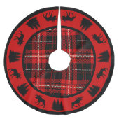 Schwarze Elche Rot und Schwarze Kabine Kariert Polyester Weihnachtsbaumdecke (Vorderseite)