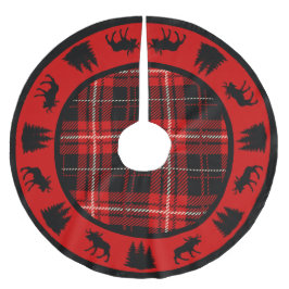 Schwarze Elche Rot und Schwarze Kabine Kariert Polyester Weihnachtsbaumdecke