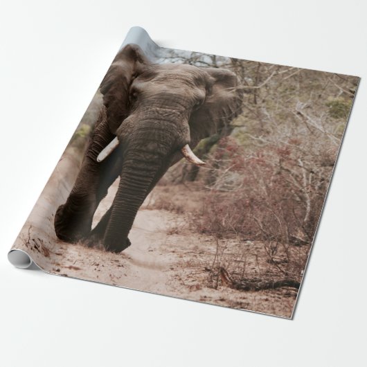 SCHWARZE ELEFANLAGE AUF BROWSAND GESCHENKPAPIER (Ungerollt)