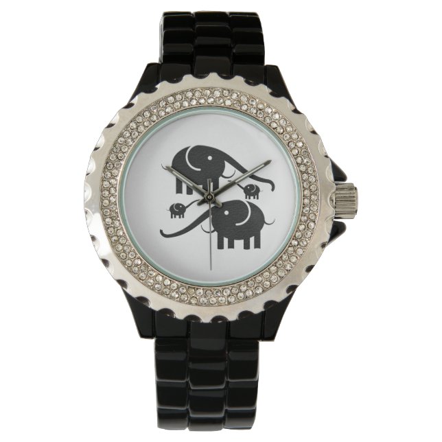 Schwarze Elefantendarstellung Armbanduhr (Vorderseite)