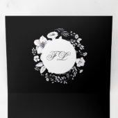 Schwarze Elegant Calligraphy Monogram Floral Weddi Dreifach Gefaltete Einladung (Innen Erste Seite)
