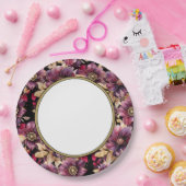 Schwarze Elegant Gold Burgundy Blumenmuster Rand Pappteller (Party)