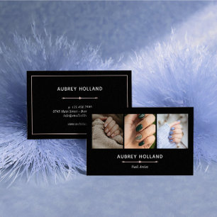 Schwarze Elegant Nail Artist Foto Collage Visitenkarte