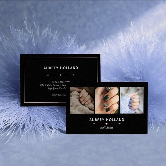 Schwarze Elegant Nail Artist Foto Collage Visitenkarte