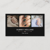 Schwarze Elegant Nail Artist Foto Collage Visitenkarte (Vorderseite)