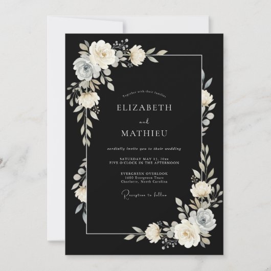 Schwarze elegante Abendhochzeit Einladung (Vorderseite)