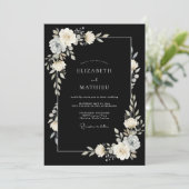 Schwarze elegante Abendhochzeit Einladung (Stehend Vorderseite)