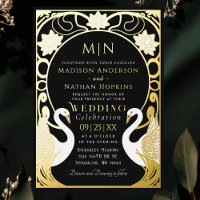 Schwarze elegante Art Nouveau Schwäne Hochzeit