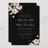 Schwarze Elegante Blumenhochzeit Einladung (Vorne/Hinten)