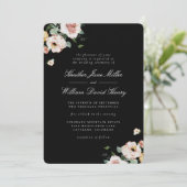Schwarze Elegante Blumenhochzeit Einladung (Stehend Vorderseite)