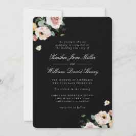 Schwarze Elegante Blumenhochzeit Einladung