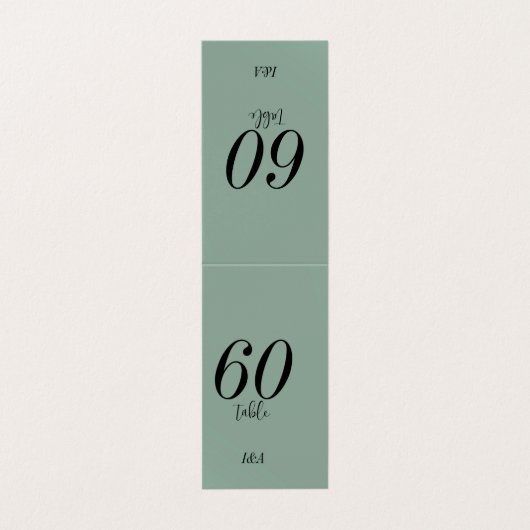 Schwarze Elegante Calligrafy Numbers auf Sage Gree (Außenseite Aufgefaltet)