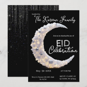 Schwarze elegante Crescent Eid-Party-Einladung Einladung