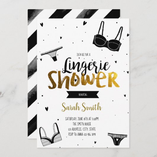 Schwarze elegante Dessous-Duschkarte Einladung (Vorne/Hinten)