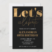 Schwarze elegante Einladungen zum 69. Geburtstag (Vorderseite)