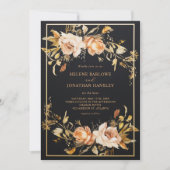 Schwarze Elegante Flora Moderne Hochzeit Einladung (Vorderseite)