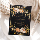 Schwarze Elegante Flora Moderne Hochzeit Einladung