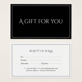 Schwarze elegante Geschenkgutschein-Karte für Unte