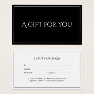 Schwarze elegante Geschenkgutschein-Karte für Unte