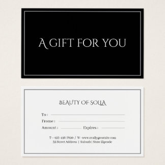 Schwarze elegante Geschenkgutschein-Karte für Unte
