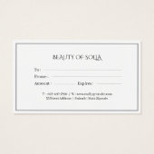 Schwarze elegante Geschenkgutschein-Karte für Unte (Rückseite)