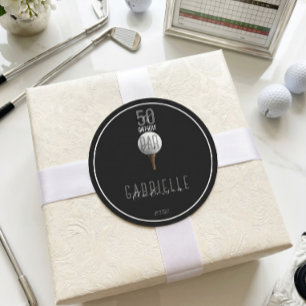 Schwarze Elegante Golf 50 Geburtstag Par Tee Schri Runder Aufkleber