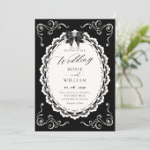 Schwarze elegante Hochzeit Einladung (Stehend Vorderseite)